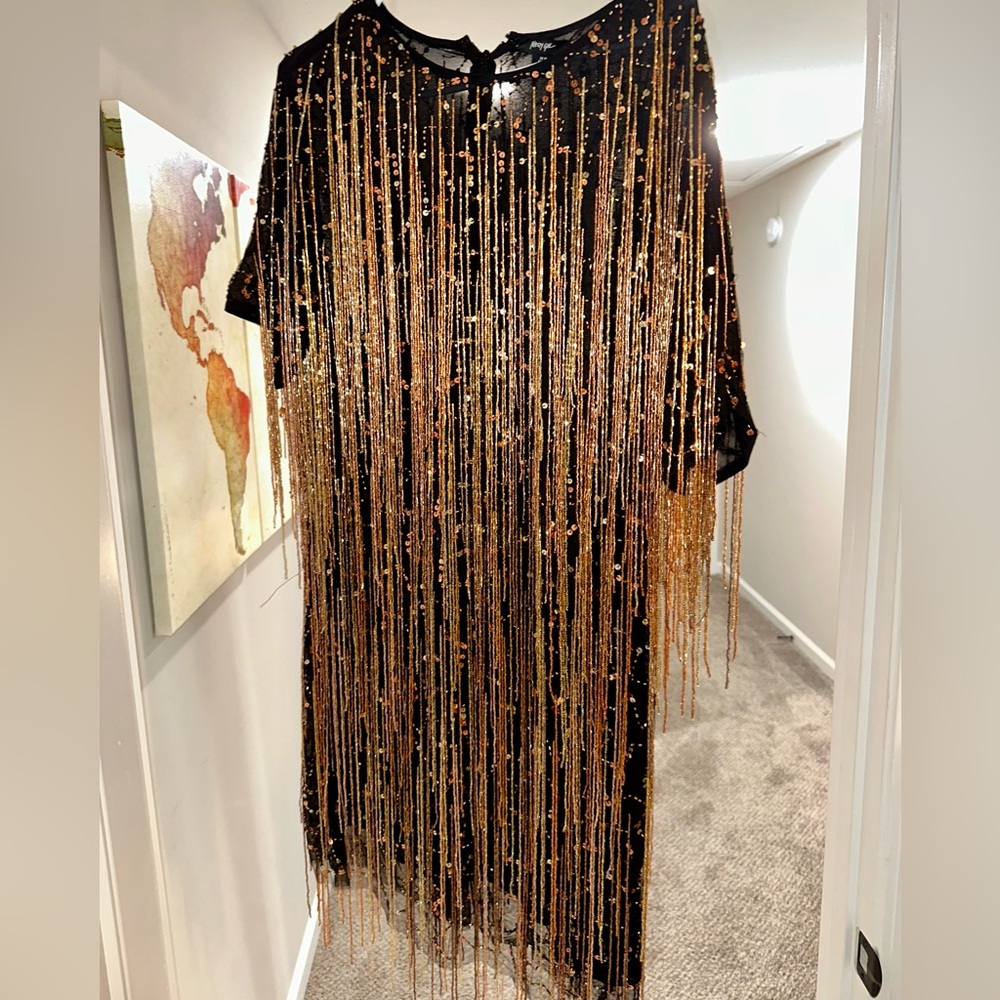 Nasty Gal Tassel Beaded Mini Shift Dress, Size 10